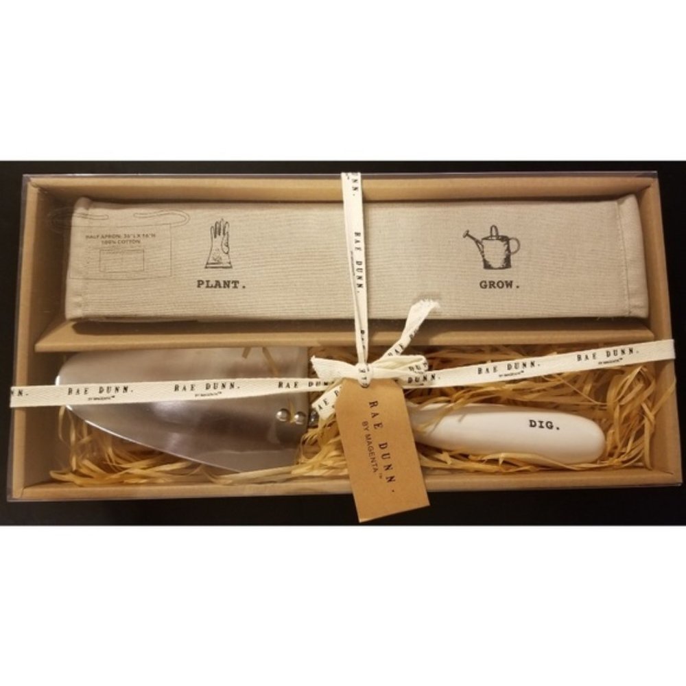 RAE DUNN Gift Set GARDEN Plant APRON + SHOVEL New in Box